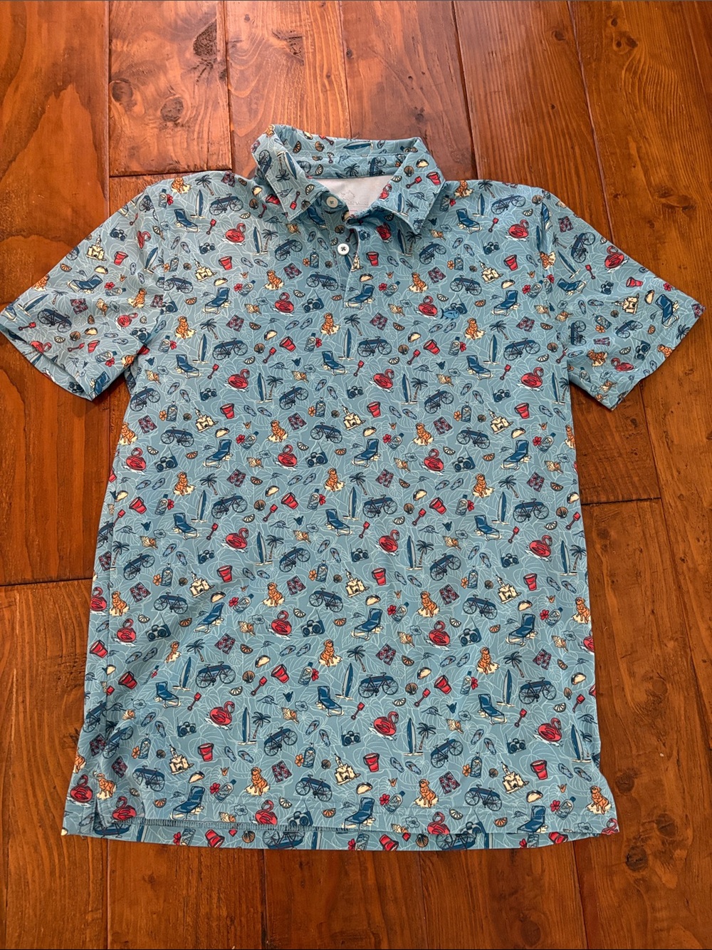 Southern Tide Light Blue Tropical Print Polo
